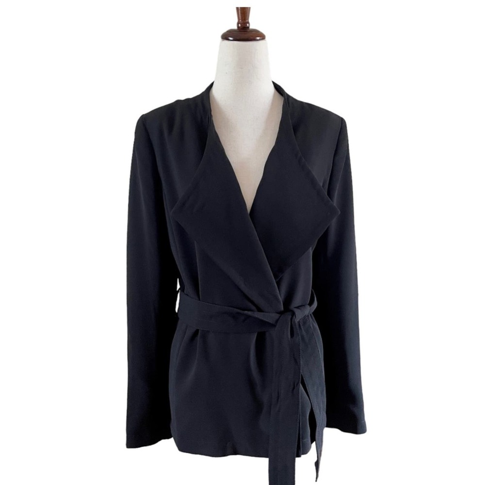 Donna Karan Solid Black Tie Belt Blazer Jacket Size 10 NWT